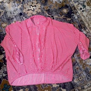 Red and white Striped, cropped button-up